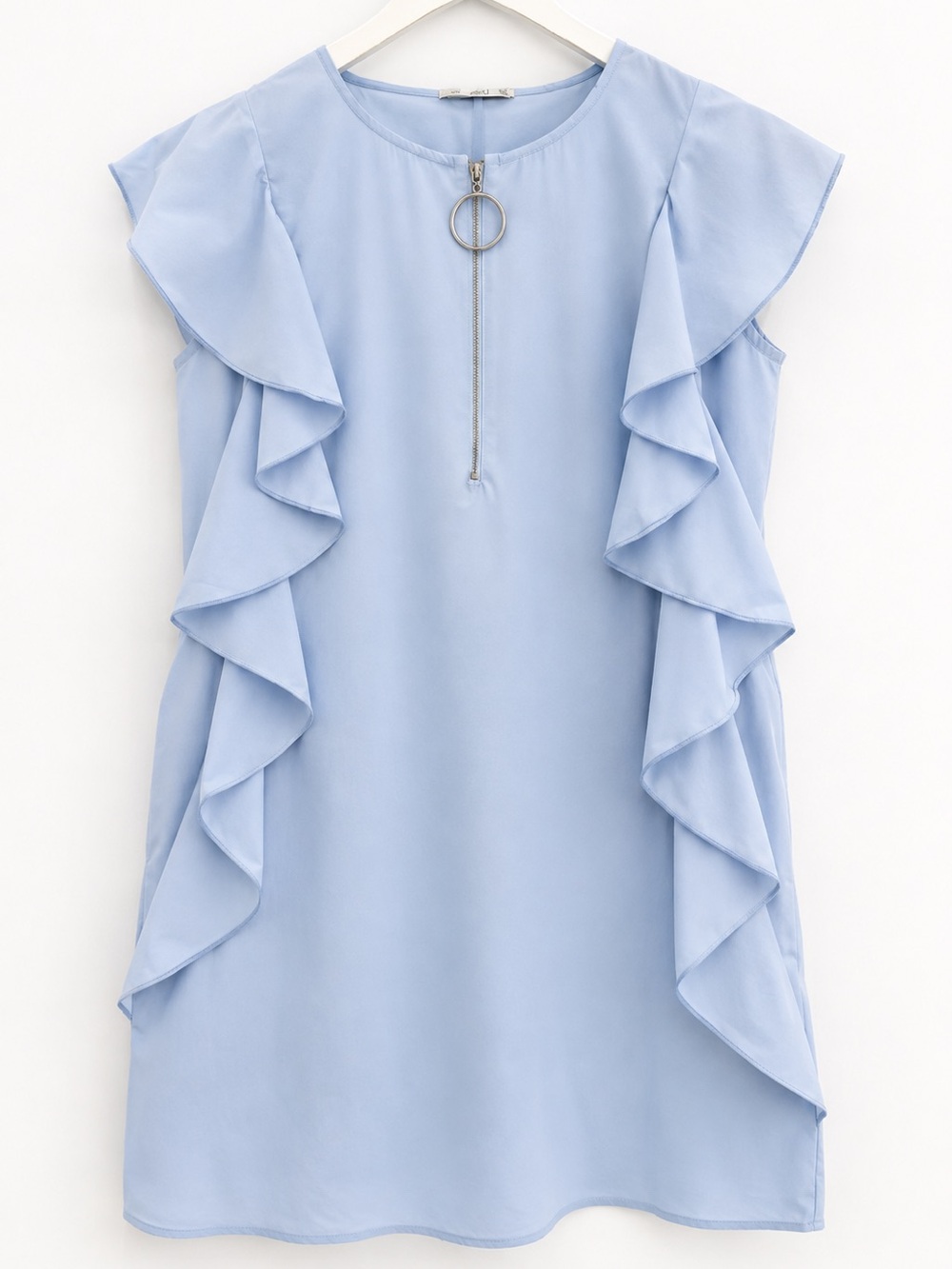 Pull&Bear Light Blue Ruffle Shift Dress with Ring Zip